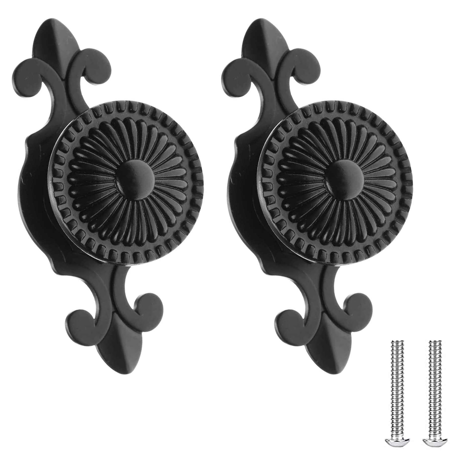 SHONCO 2 Pcs Premium Black Cabinet Knobs,Vintage Round Drawer Knobs,Cupboard Handles Door Pull Handles with Screws for Wardrobe Furniture(Single Hole)