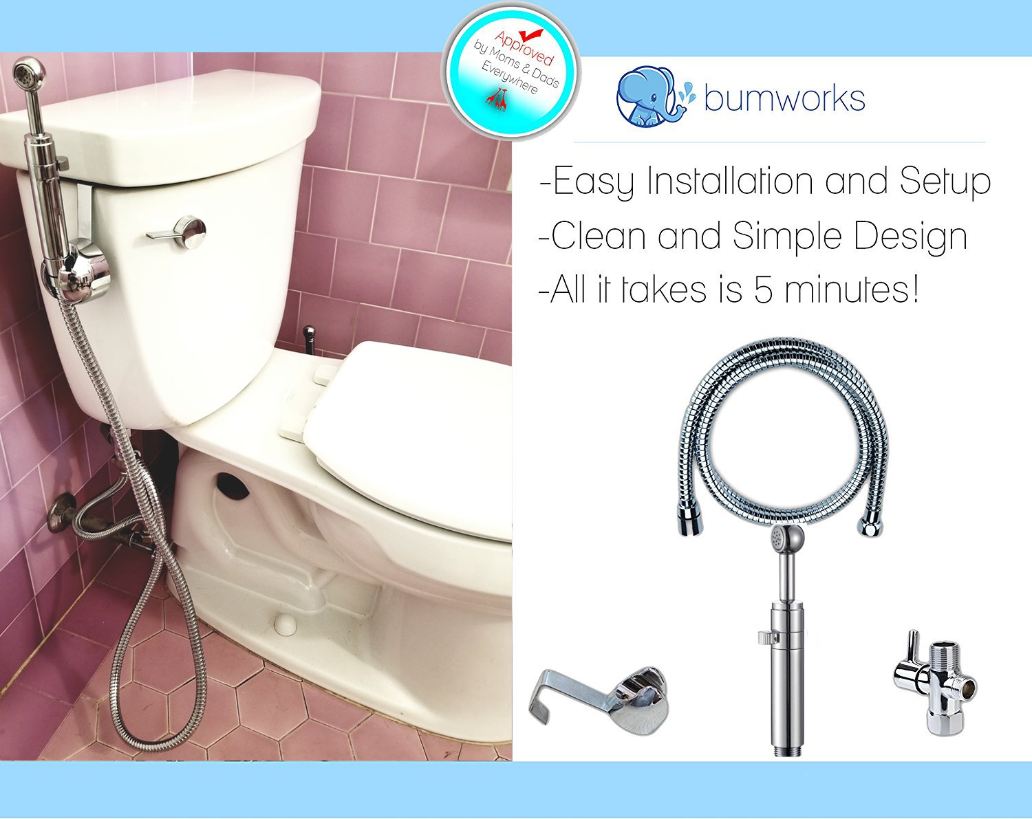 Bumworks Cloth Diaper Toilet Sprayer Kit Brass Chrome Hand Held Bidet