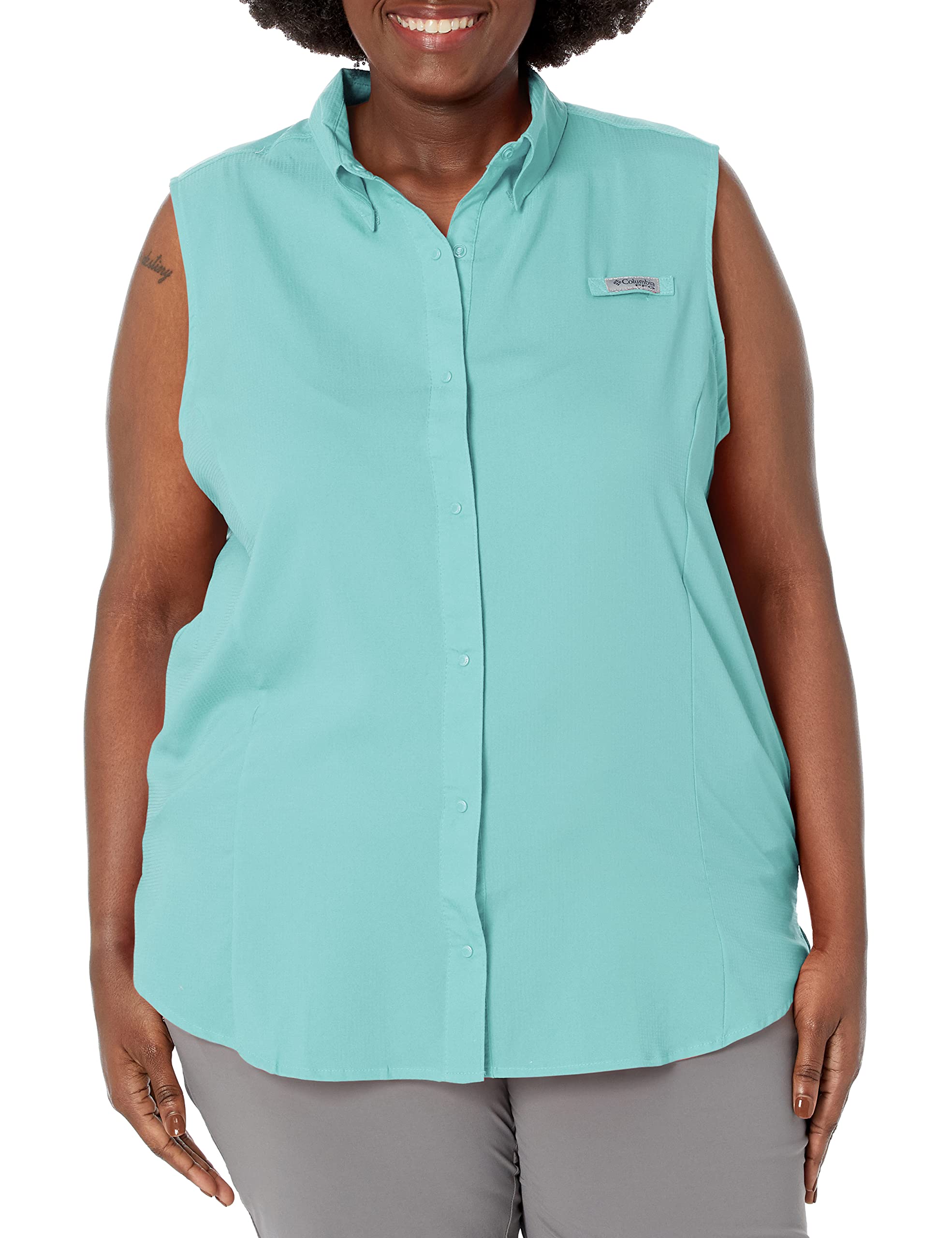 Columbia Women's PFG Tamiami Sleeveless Summer Shirt, Gulf Stream, 3X Image