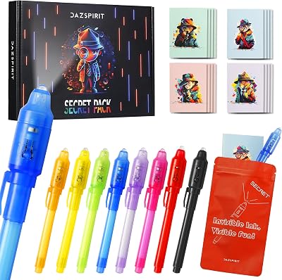 DazSpirit 8 Pieces Invisible Ink Pens and Notebooks Set Detective Theme