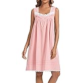 AVIIER 100% Cotton Nightgowns for Women Sleeveless Night Gown with Pockets