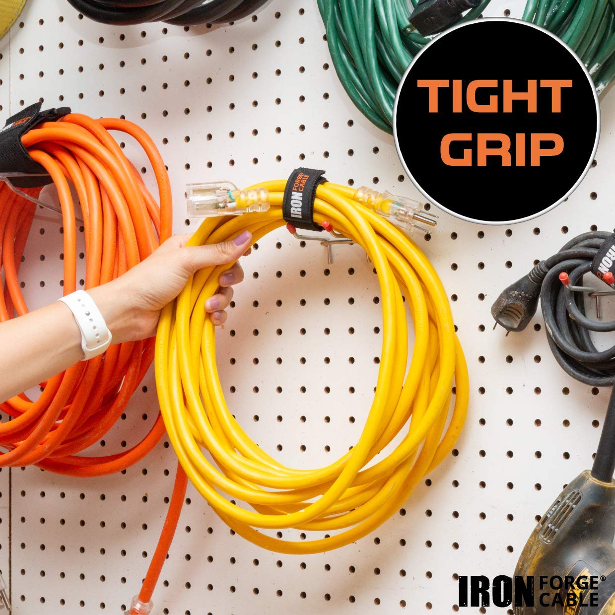 12 Inch Stretchy Hook and Loop Cinch Straps for Power Cables Ropes