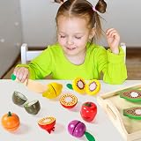 yoptote Wooden Play Food Set 10 Types Fruit Preschool Kitchen Toys Cutting Veg view 9