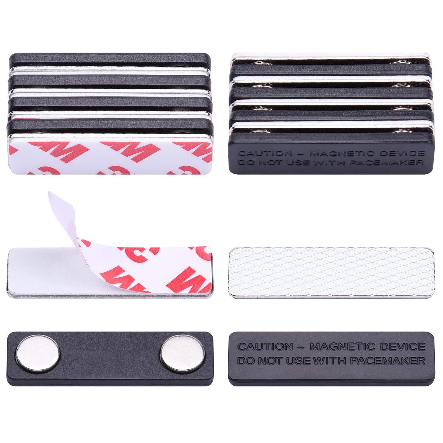 Wisdompro 10 Set Magnetic Name Badge,Tag or Pass Holder with Adhesive Tape and Strong Magnets- for Jacket, Lapel, or Shirt- Black