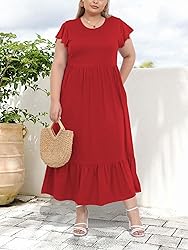 Moon Wood Women's 2025 Plus Size Casual Dress Crew