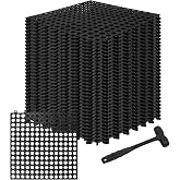 24 Pack Garage Floor Tiles, 12x12 Inch Interlocking Drainage Tiles Non-Slip | Deck Tile with Holes for Bathroom, Pool Deck, Gym, Garage, Kitchen &amp; Wet Areas, Easy Splicing Anti-Fatigue Mat, Black