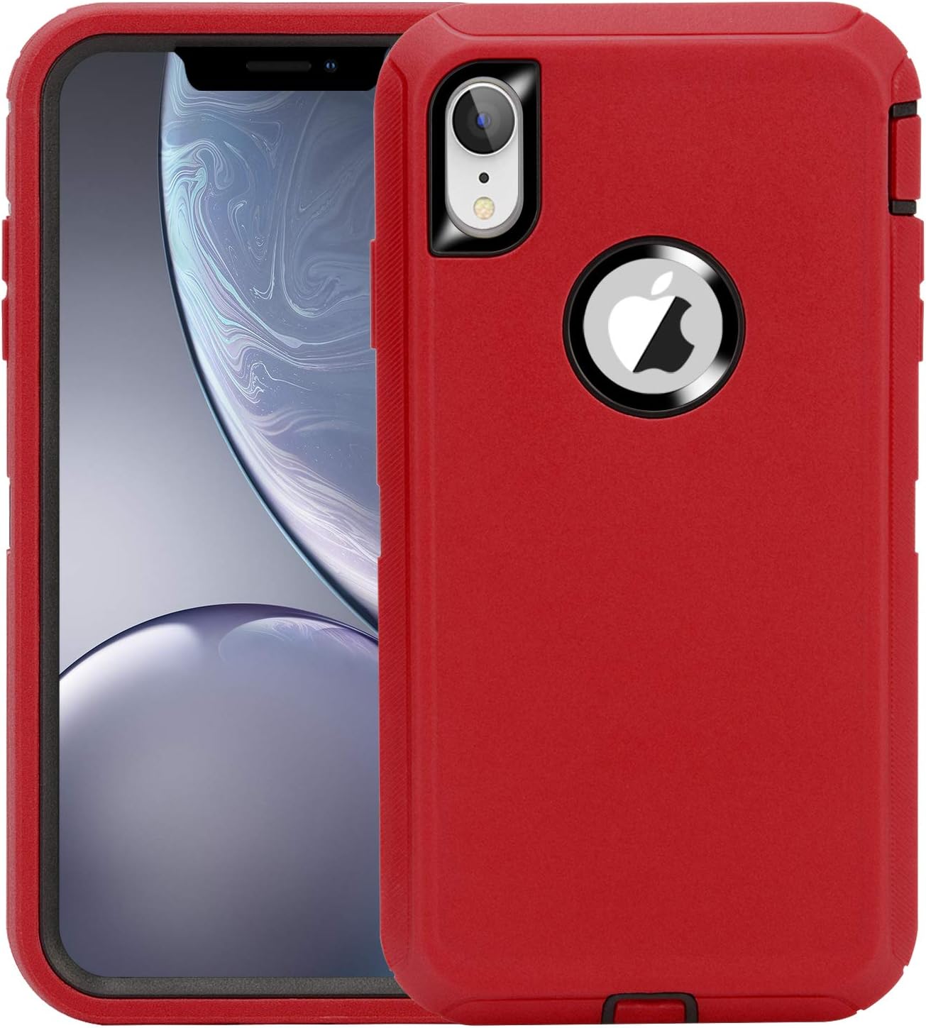 CAFEWICH iPhone XR Case, Heavy Duty Defender Shockproof Drop Protective Rugged Dual-Layer 2 in 1 Design for iPhone XR Phone Cover 6.1'' [Not Built in Screen Protector], Red Black