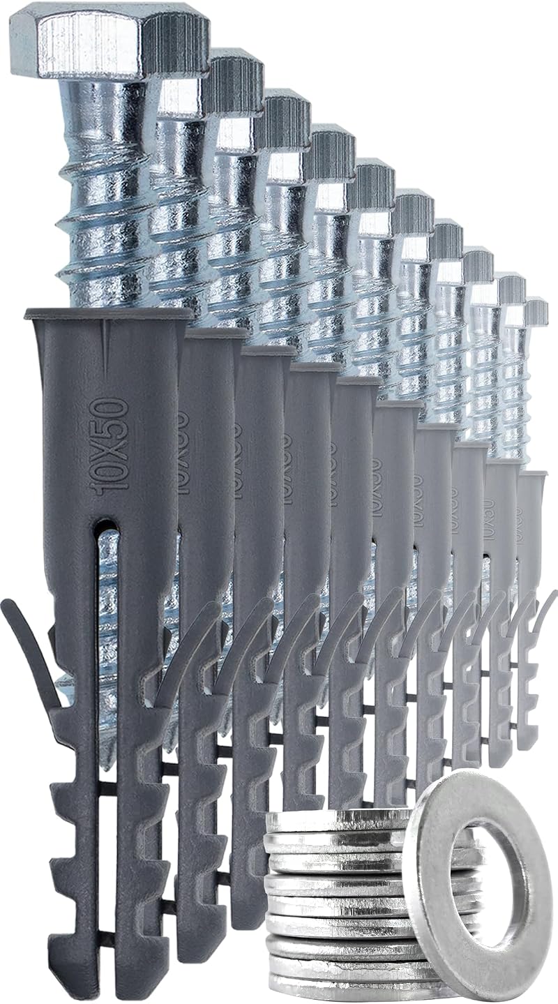 1STec 10 x M10 x 50mm Galvanised Anchor Plug with 13mm Hex Bolt Head