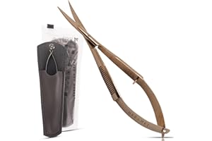 MAKER AND MARKET Spring Action Curved Blade 4.5 Inch EZ Snip Squeeze Scissors with Pouch Sleeve for Applique, Embroidery, Fabric, Thread, Knitting, Sewing, Arts & Craft (Curved Rose Gold)