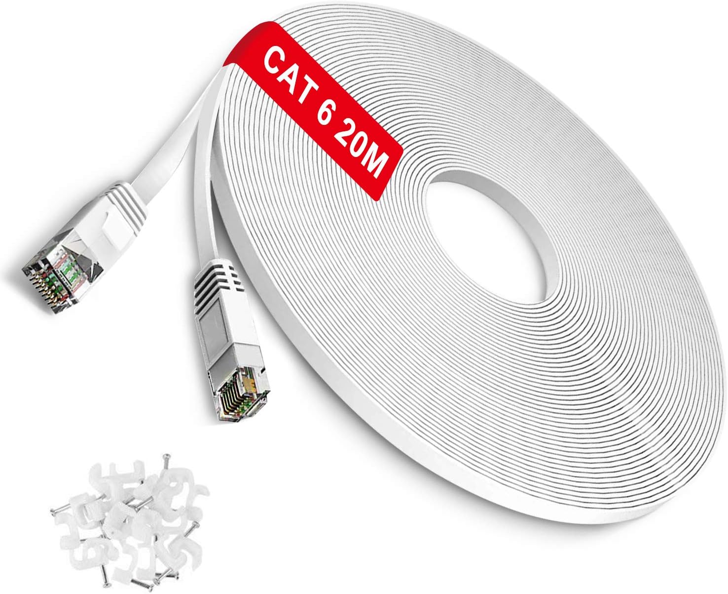 TBMax Cat6 Ethernet Cable 20m Long, Flat Internet Cable High-Speed Gigabit RJ45 Lan Network Cable, OFC