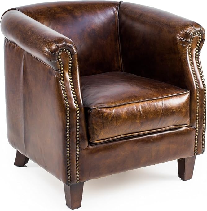 Sillòn Scotts Cuero Antiguo de Estilo Vintage - Rosa Design. Cuero Real