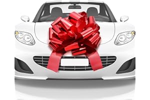 Mata1-USA - Huge Car Bow - Shiny Red, 18 Inch - Big Gift Wrapping Bow for Large Gift Decoration - Giant Size for Indoor & Outdoor Use - 20 Loops & 4 Stickers - No Magnets That Scratch