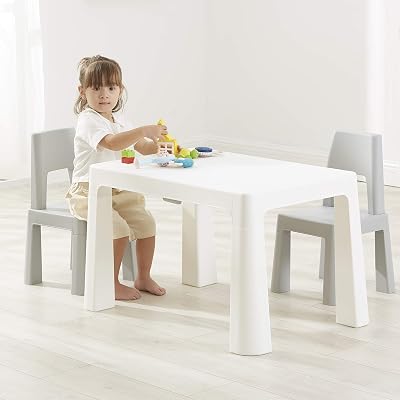 Liberty House Toys BS-8817W Kids Table and 2 Chairs White Grey 49-54cm Height