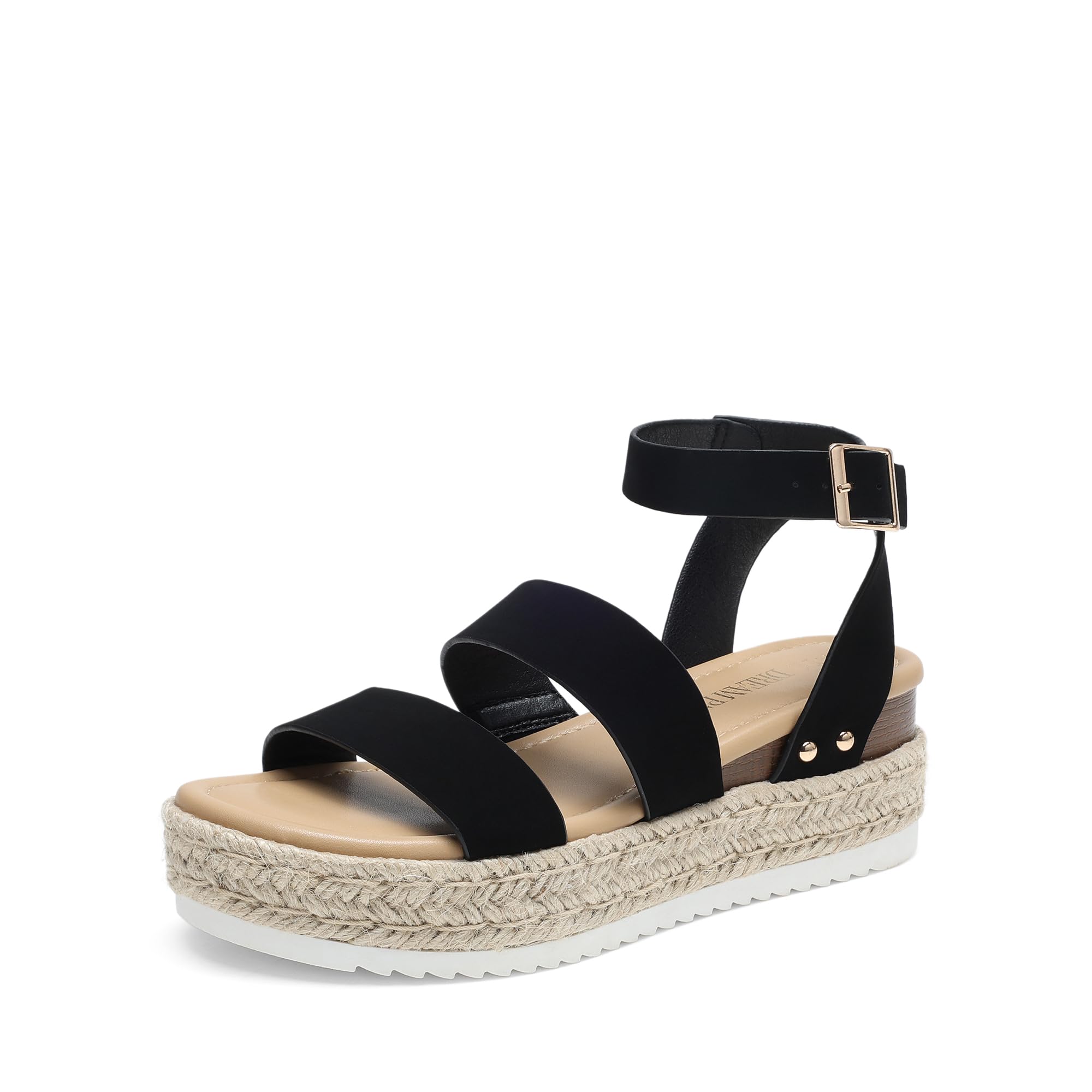 Photo 1 of ***(HEAVILY USED/ MINOR DAMAGE)***DREAM PAIRS Strappy Espadrille Platform Wedge Sandals for Women Dressy Summer, Comfortable Open Toe Sandals with Cushioned Insole and Ankle Strap Buckle,Size 9.5,Black-Nubuck,SDPW2401W