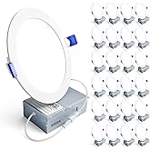 Ensenior 24 Pack 6 Inch LED Recessed Light, Dimmable, 5000K Daylight, 1200LM High Brightness, 12W 120V, Damp Rated, Ultra-Thin Canless Wafer Ceiling Light - ETL & FCC & IC