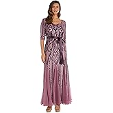 R&M Richards Women's Elegant Sequin Sweetheart Gown | 3/4 Sleeve Embellished Power Mesh Maxi Dress | Evening Cocktail Party
