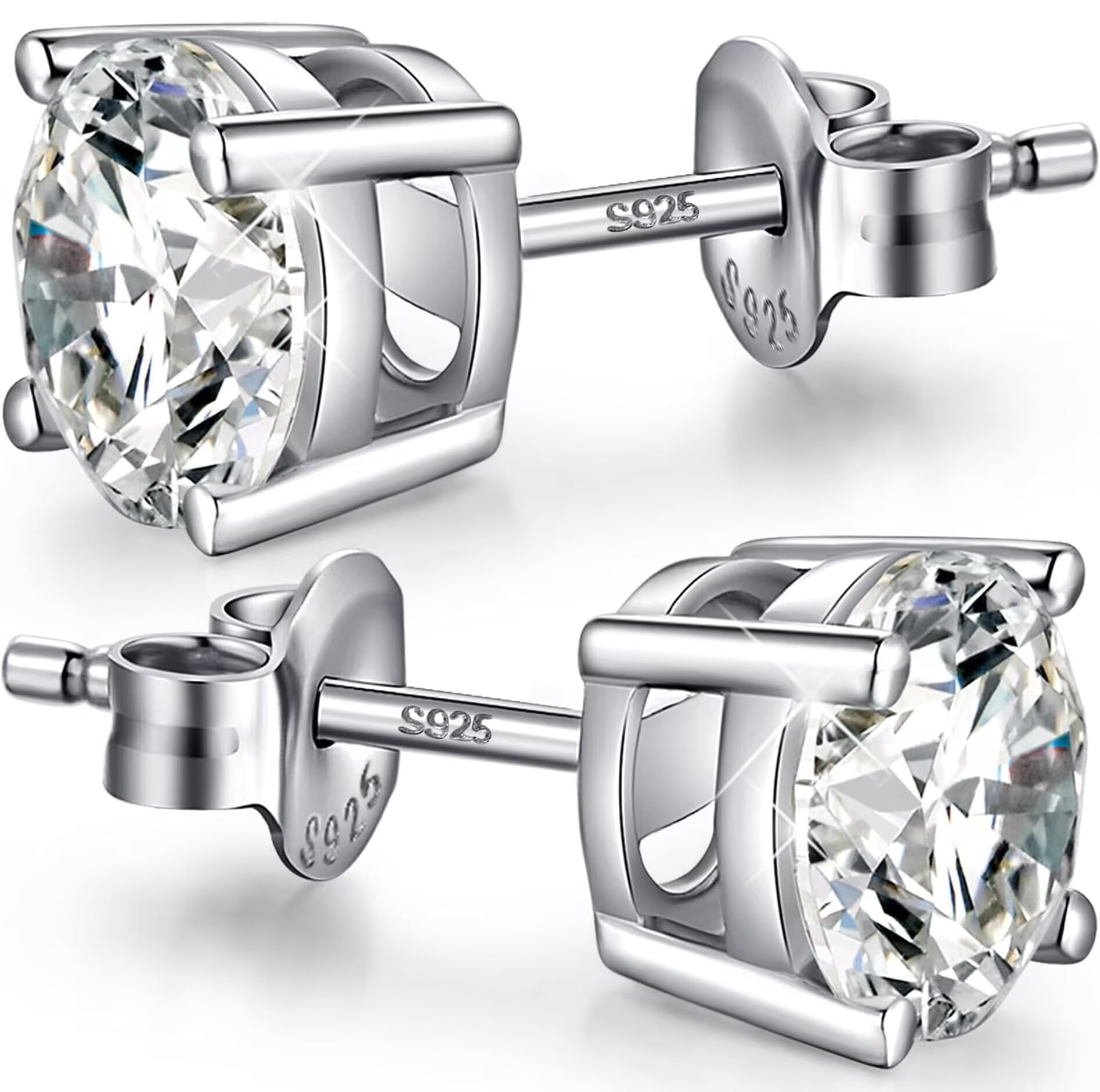 Mens Earrings for Men Diamond Earrings Sterling Silver Cubic Zirconia Earring Studs for Women 4mm — image 1