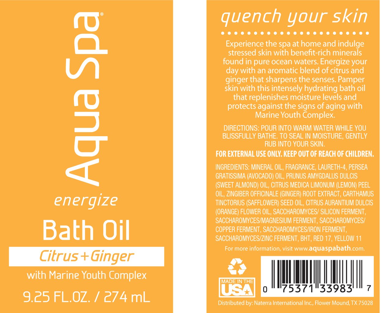 Aqua Spa Energize Bath Oil, 9.25 Fluid Ounce: Beauty