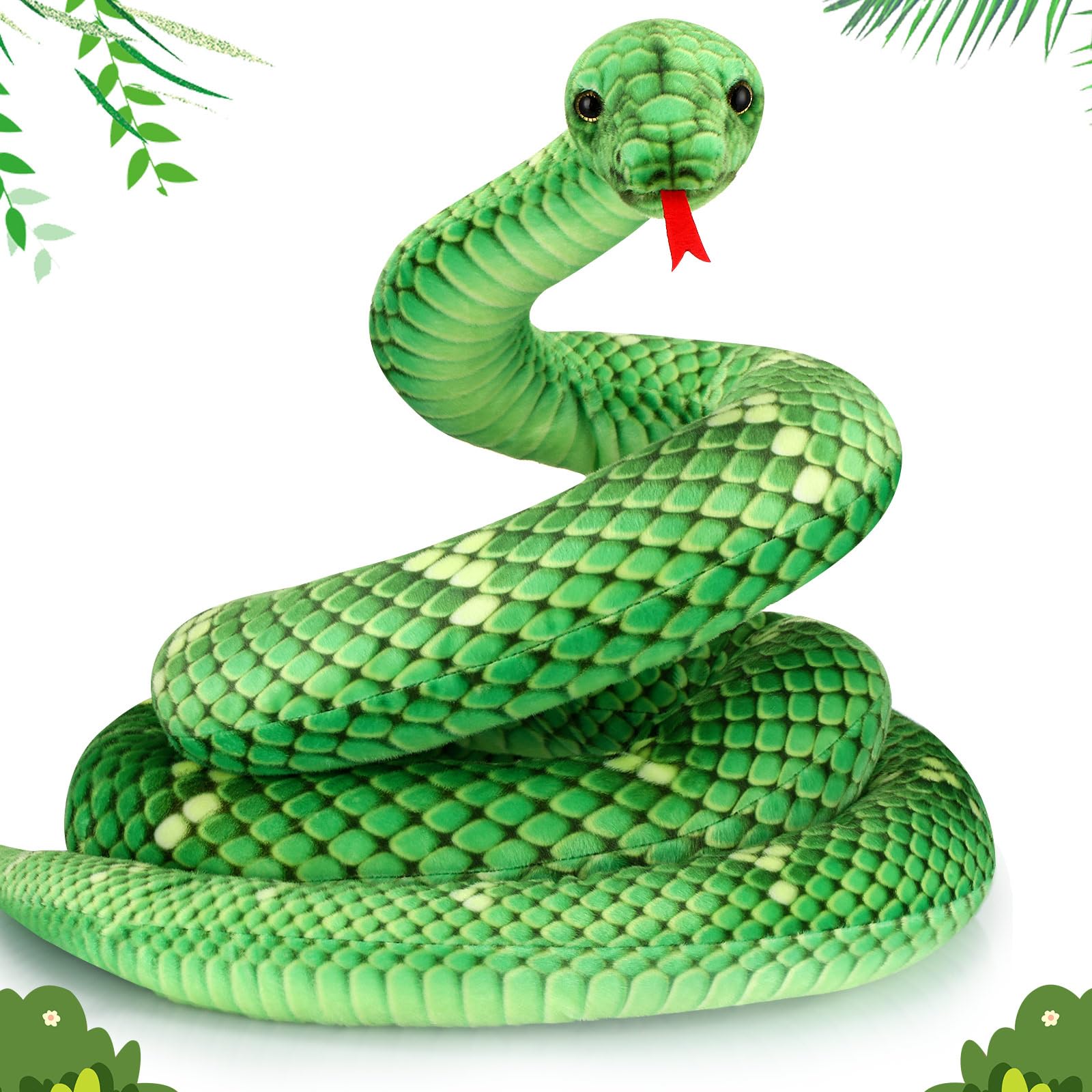 Photo 1 of Hiboom Giant Snake Plush 110 Inch Large Stuffed Animal Realistic Stuffed Lifelike Snake Toy Gifts for Birthday Party Decoration Halloween Carnival Prank Props(Green)