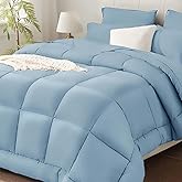 SunStyle Home Light Blue Full/Queen Comforter Set - 7 Pieces Bed in a Bag, Lightweight Goose Down Alternative Bedding Sets with All Season Comforter, 1 Flat Sheet, 1 Fitted Sheet, 4 Pillowcases