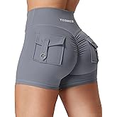 YEOREO CoreFlex Scrunch Workout Shorts with Pockets Charm Gym Biker Shorts for Women High Waisted Booty Yoga