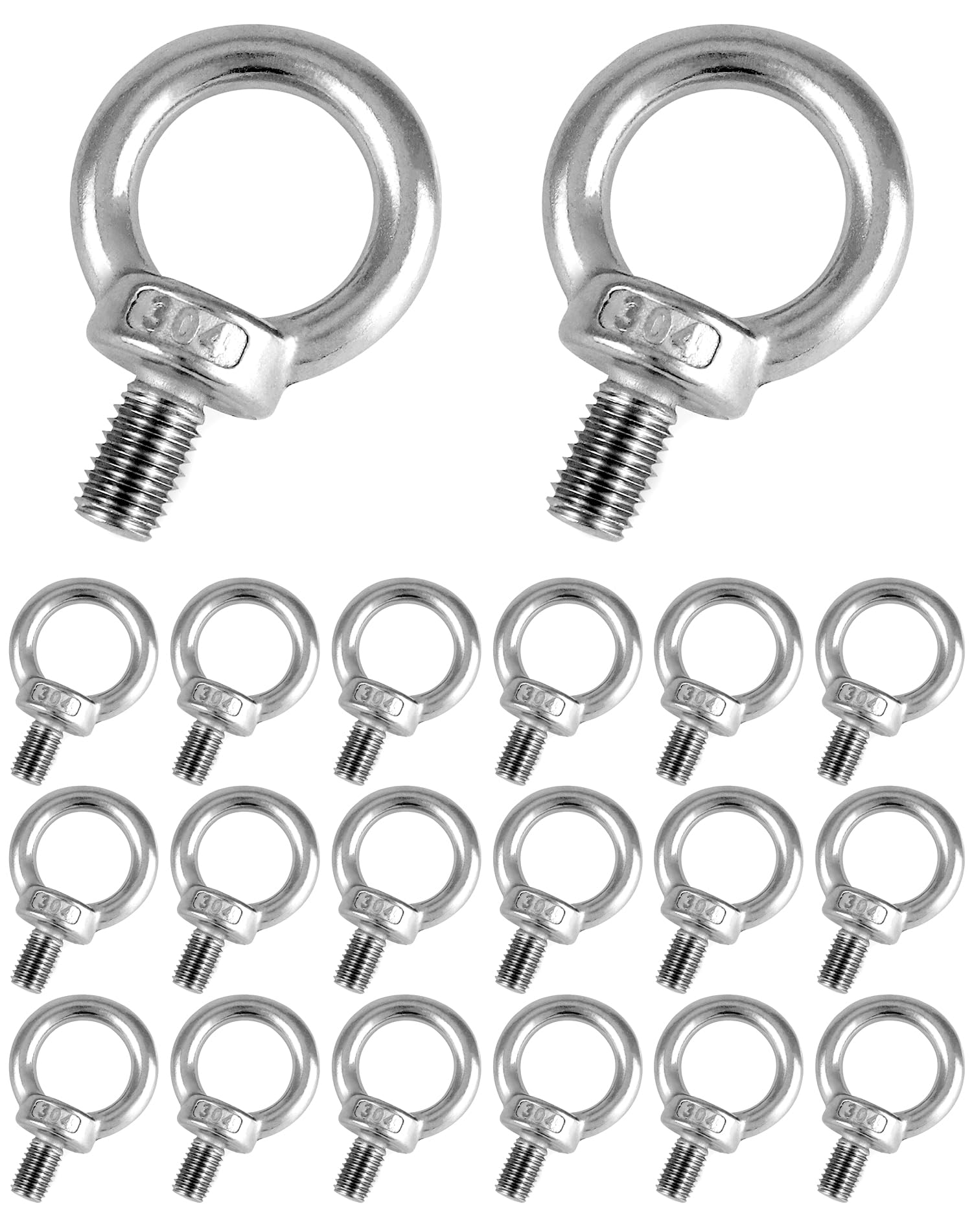 QWORK 20PCS M12 Eye Bolts - 300KG - 304 Stainless Steel Male Thread Lifting Ring Eye Bolts for Living Lifting and Various Engineering Lifting Equipment