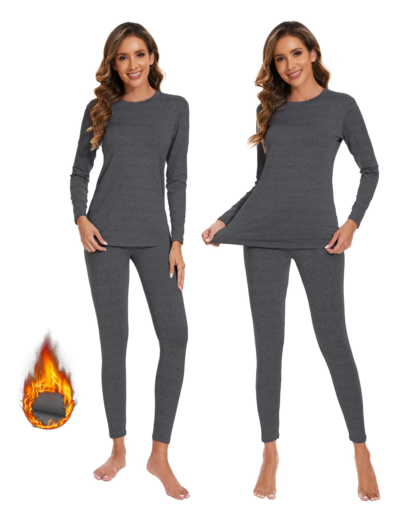 Photo 1 of YADIFEN 2 Pack Thermal Underwear for Women Long Johns Thermal Sets with Fleece Lined Long Underwear Thermals Top and Bottom Set XL