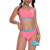 Beautikini Period Swimwear for Teens Two Piece Menstrual Leakproof Swimsuit Bikini Set Mid Waist Print Bathing Suit for Girls