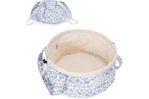 Narwey Barrel Drawstring Makeup Bag Large Floral Cosmetic Bag Make up Bags Toiletry Bag Travel Bags for Toiletries Organizer for Women Gift for Teen Girls (Little Blue Flower) (Patent)