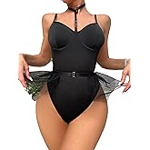 Myilewjt Lingerie Bodysuit for Women Sexy Exotic Costumes Sleepwear Snap Crotch Teddy Outfits with Tulle Tutu Skirt