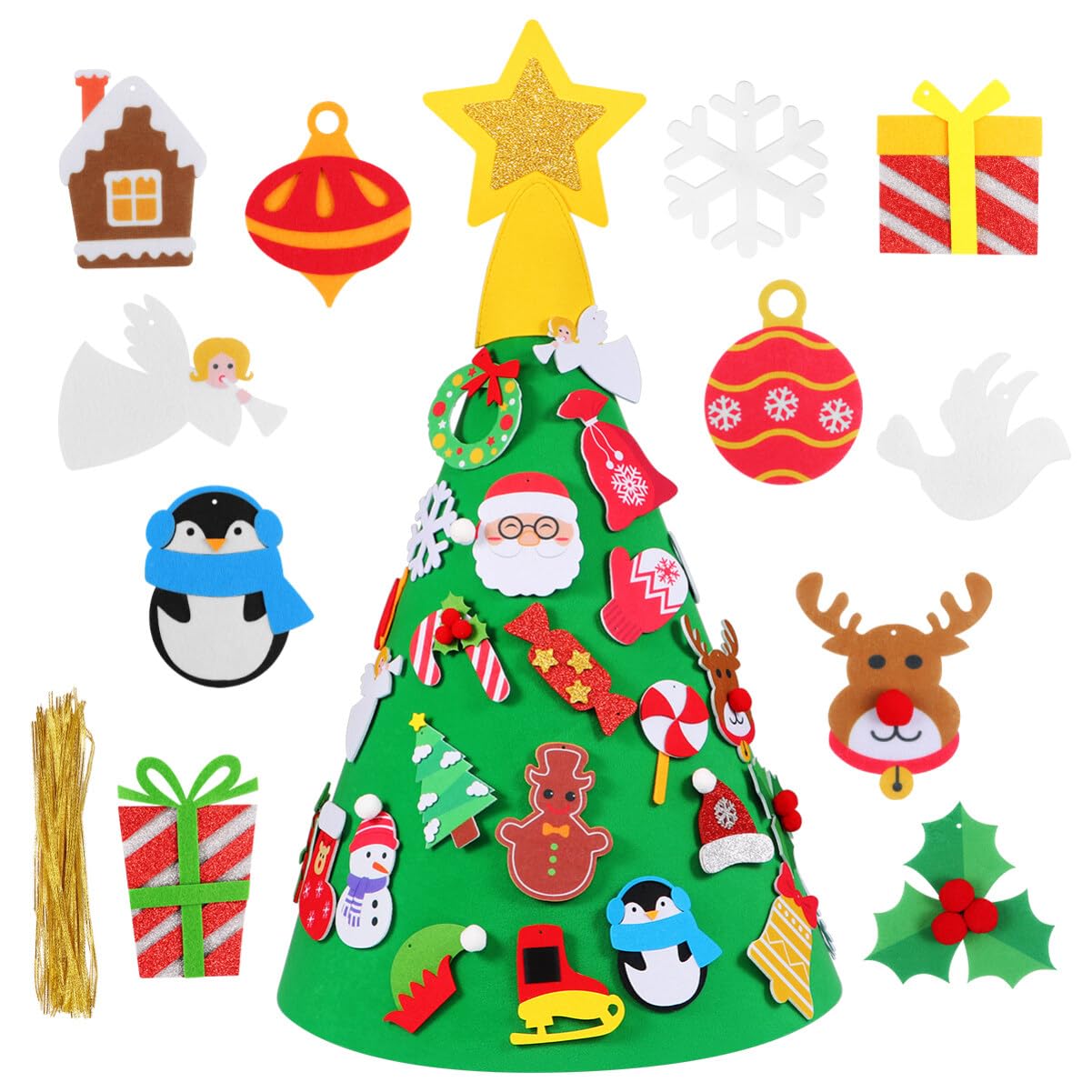 SUPVOX DIY Felt Christmas Tree for Kids, 3D Wall Hanging Xmas Tree with 29 Ornaments & Star, Educational Fun Toddler Toy for Home Door Wall Decor