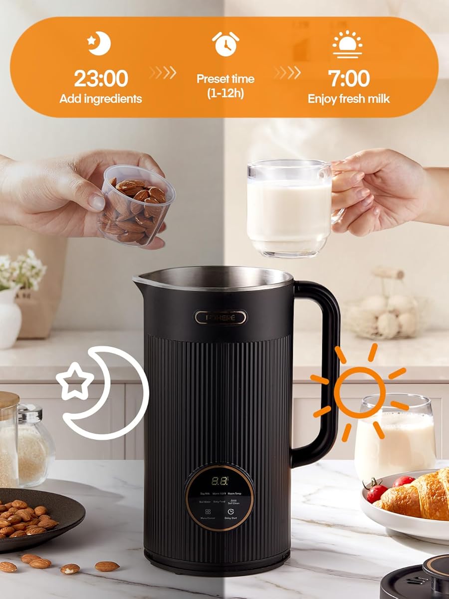 35OZ Nut Milk Maker Automatic Milk Maker Machine 800W for Homemade Plant-Based Milk Nut Oat Soy Juice Baby Food Milk Shake with 12h Timer/Auto-Clean/Room Temp/Keep Warm/Boil 800W High-Power Motor & Advanced Grinding System - product feature
