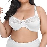 H HIAMIGOS Women's Plus Size Lace Underwire Lined Plunge T-Shirt Bra