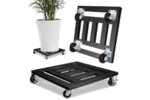 Plant Stand with Wheels, 2 Pack Metal Rolling Plant Caddy Holds up 400 Lbs with Lockable Caster, 12'' Square Heavy Duty Plant