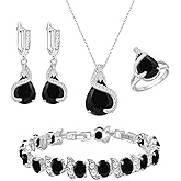 GZWHD Jewelry Set for Women Water Drop Cubic Zirconia Artificial Crystal Earrings Pendant Necklace Open Ring Tennis Bracelet Wedding Anniversary Birthday Engagement Gift for Bridesmaid Wife Girlfriend Friend
