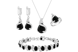 GZWHD Jewelry Set for Women Water Drop Cubic Zirconia Artificial Crystal Earrings Pendant Necklace Open Ring Tennis Bracelet Wedding Anniversary Birthday Engagement Gift for Bridesmaid Wife Girlfriend Friend