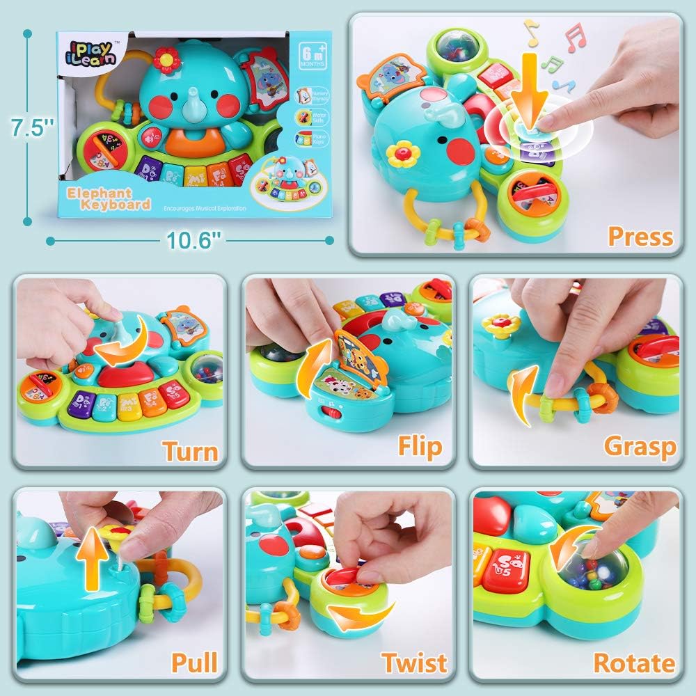 iPlay, iLearn Baby Music Elephant Toys, Toddler Electronic Learning Sensory Toy, Musical Piano Keyboard W/ Lights Sounds, Infant Birthday Gift for 6 9 12 18 24 Months, 1 2 Year Olds Kids Boys Girls: Toys & Games