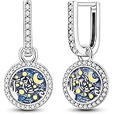 NARMO 925 Sterling Silver Heart Earrings for Women Pink Dangle Hoop Earrings Colorful Cubic Zirconia Earrings Silver Hoops Jewelry Gifts