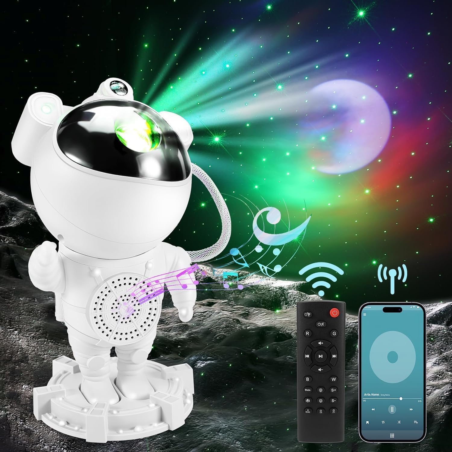 FotuYogo Astronaut Star Projector Night Light for Bedroom with Bluetooth Music, Nebula Galaxy Ceiling Led Light Projector with Timer and Remote, Starry Lamp for Gaming Room, Home Theater