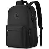 ZUBOND Unisex Black Backpack for School & Travel - Lightweight Laptop Backpack with USB Port Fits 15.6 Inch Notebook, Water Bottle Pocket - Ideal for Teens, College Students, Adults