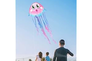 JEKOSEN 2024 Large Easy to Fly Kite Pink Jellyfish Kite 40 Inches Wide with 110 Inches Long Tail Portuguese Man O’War for Beach Trip Park Family Outdoor Games Kids and Adults Single Line String