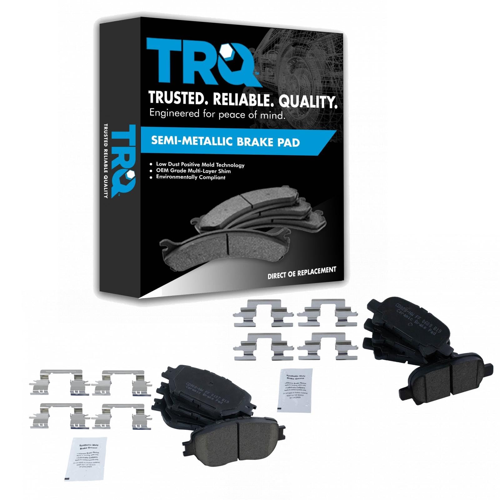 TRQ Front and Rear Brake Pad Set Ceramic Hardware Compatible with 2002-2006 Toyota Camry Image
