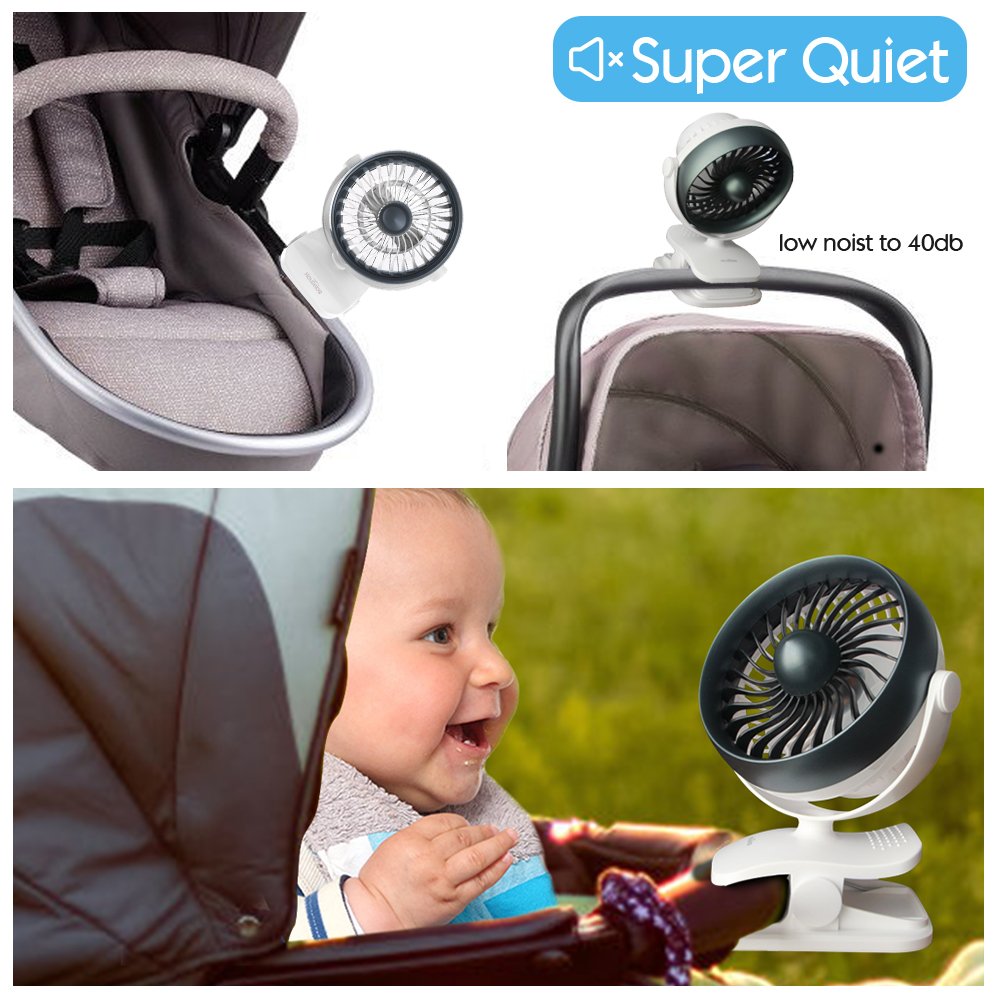 Houselog Clip On Stroller Fan, USB Powered and Rechargeable Battery Operated Desk Fan, Mosquito-Repellent, Essential-oils-Diffused, Small Portable Table Fans for Home Office Travel