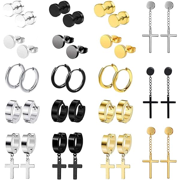 Men Women Clip On Hoop Huggie Stud Earrings,Hip Hop Stainless Steel