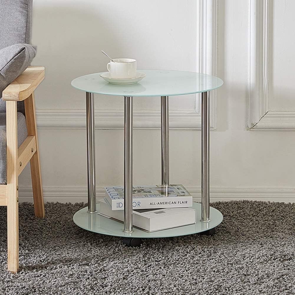 Ofcasa Round Glass Coffee Table 2 Tier Side Table Black End Table Sofa Table Night Stand With Wheels Home Living Room Dining Kitchen Side Table 2 Layer Black Round Glass End Tables