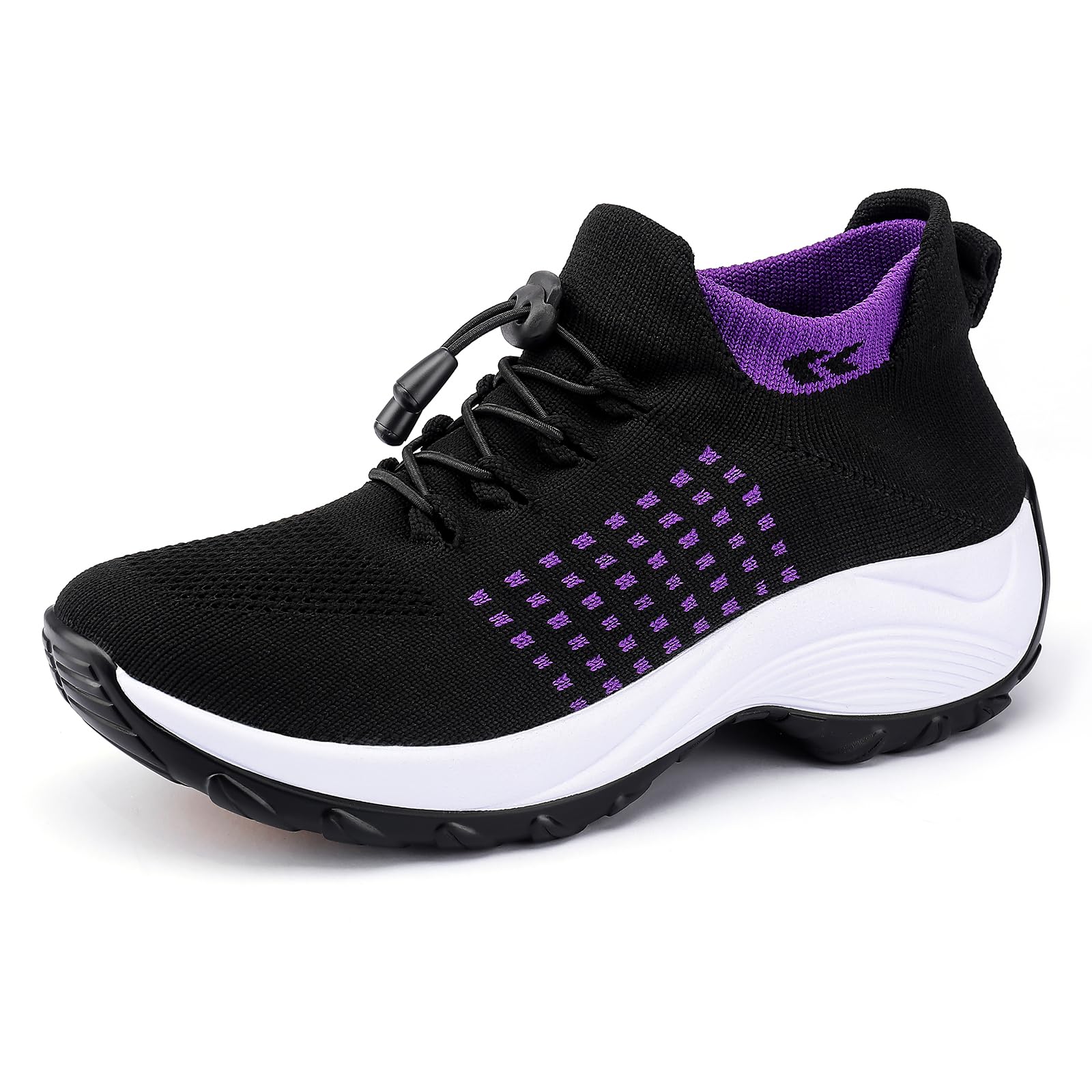 Photo 1 of Lookyno Comfortable Breathable Women Walking Shoes Slip on Trainers Women's Orthopedic Casual Ladies Shoe Thick Bottom Black-Purple