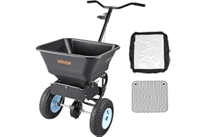 VEVOR Lawn Spreader, 100LBS Capacity, Walk-Behind Push Spreader, 0-9.8ft Spreading Width, 13 in All Terrain Pneumatic Tires, Fertilizer Spreaders with Hopper Grate, for Seed Salt Ice Melt