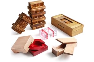 Charniol Set of 6 Puzzle Box Wooden Secret with Compartment 3D Brainteaser Lock Wood Brain Teaser Difficult Gifts Game for Adults and Teens, Styles