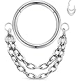 FLOGWE 16G 316L Hinged Septum Ring Dangle Chain Nose Ring Surgical Steel Daith Earrings Conch Daith Rook Tragus Piercing Jewelry Small Hoop Earring