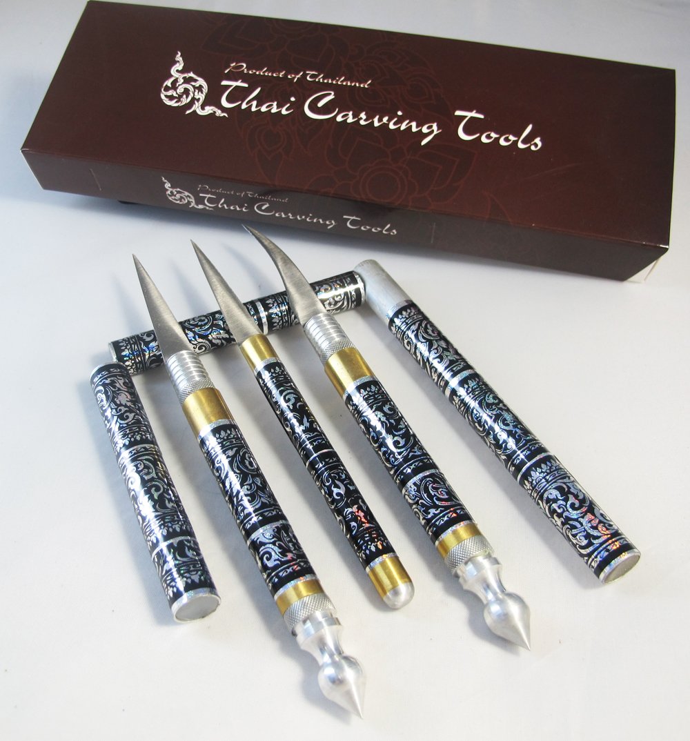 SET 3 THAI FRUIT AND SOAP CARVING KNIFE KNIVES BRASS HANDMADE BLACK